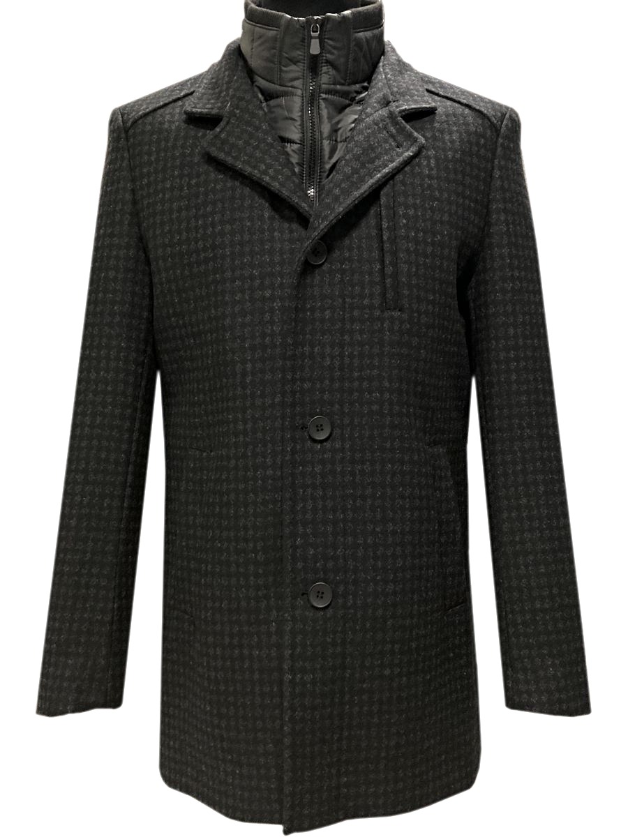 Vlnený kabát čierno-sivý, P499