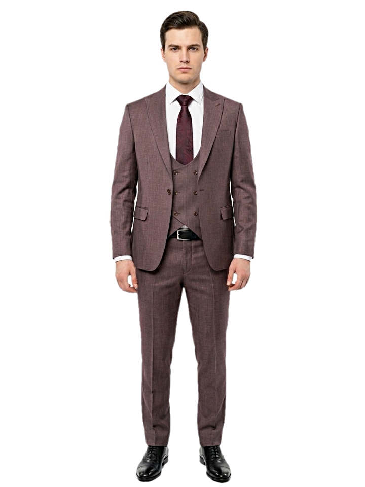 Pánsky vlnený oblek bordový s vestou, P14